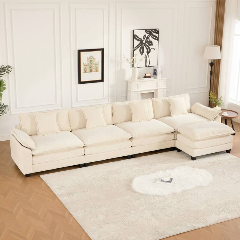 Roomfitters 4-Seater Cloud Sofa, Modern Chenille Upholstered Sectional Couch with Wide Armrests and Deep Cushions