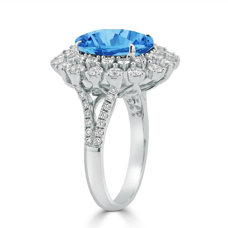 Auriya 4 3/4ct Fancy Oval Swiss Blue Topaz Halo Diamond Engagement Ring 1 3/8ctw 18K Gold