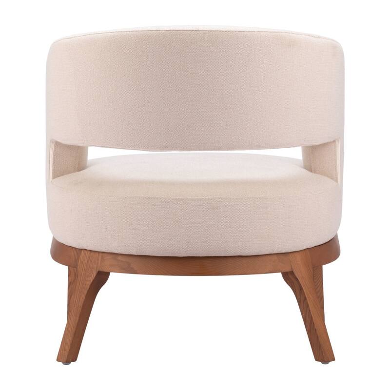 HomeRoots 27" Beige And Brown Fabric And Wood Arm Chair - 26.8' X '27.2' X '27.2