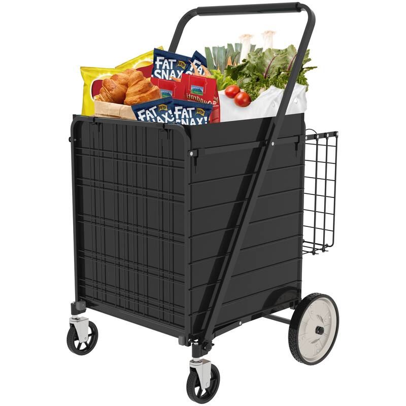 Foldable Super Jumbo Grocery Shopping Cart w/ Double Basket & 360 Rolling Swivel Wheel