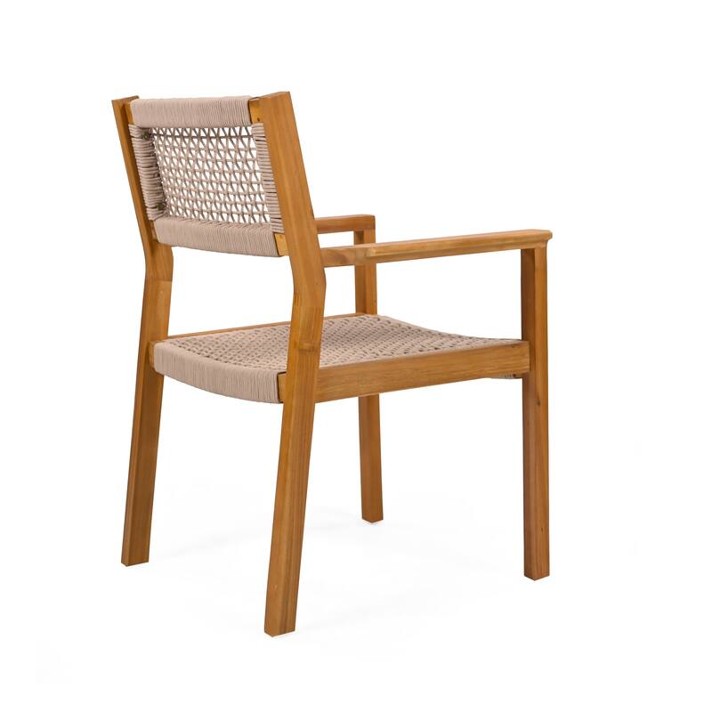 Modern Set of 2 Dining Chairs with Rope-Woven Seat Backrest, Solid Wood Frame for Dining Room Living Room Café and Pub