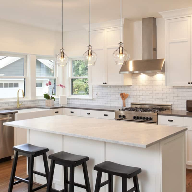 Coria Mid-century Modern Brass Pendant Light 1-Light Chic Dimmable Kitchen Island Lamp Fluted Glass Dining Room