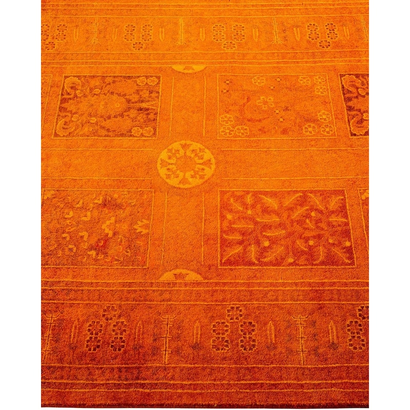 Overton Hand Knotted Wool Vintage Inspired Modern Contemporary Overdyed Orange Runner Rug - 3' 1" x 11' 8"