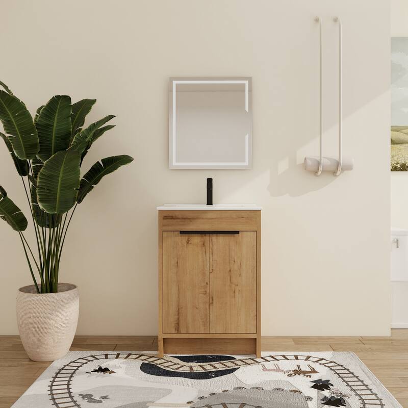 Malwee 24"/30"/36" FreeStanding Bathroom Vanity, Floor Stand Bathroom Vanity with Sink,Soft Close Door and Adjustable shelf - 24"×18.31"×34.25" - Brown