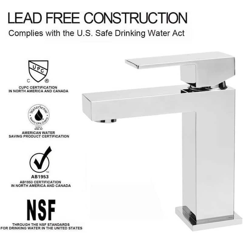 Single Handle Single Hole Bathroom Faucet, Solid Brass Modern Bathroom Sink Faucet with Pop-up Drain & Water Supply Hoses
