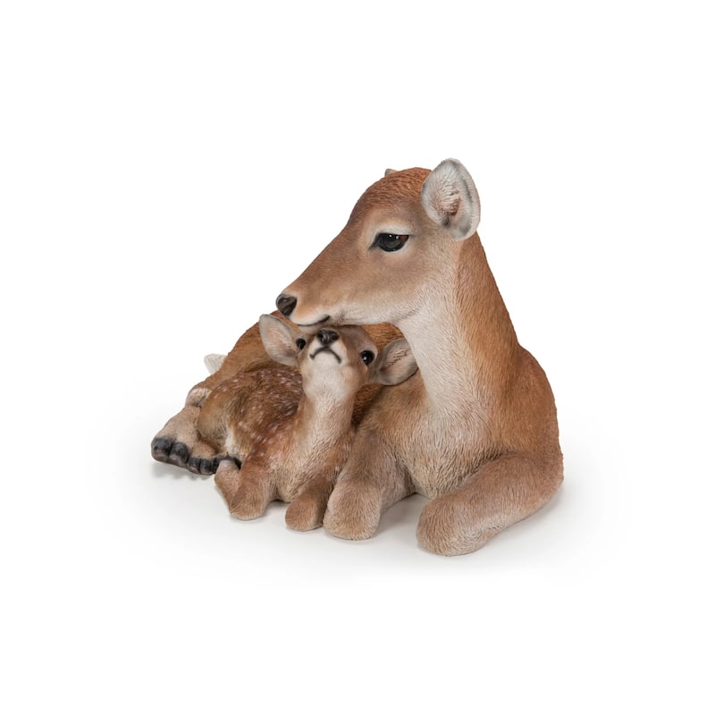 Cuddling Mother and Baby Deer Outdoor Garden Statue - 15.75" - Brown