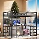 preview thumbnail 1 of 14, Industrial Modern Full XL Metal Loft Bed with Desk and Shelves, Loft Bed with Ladder and Guardrails, Black with Black Desk
