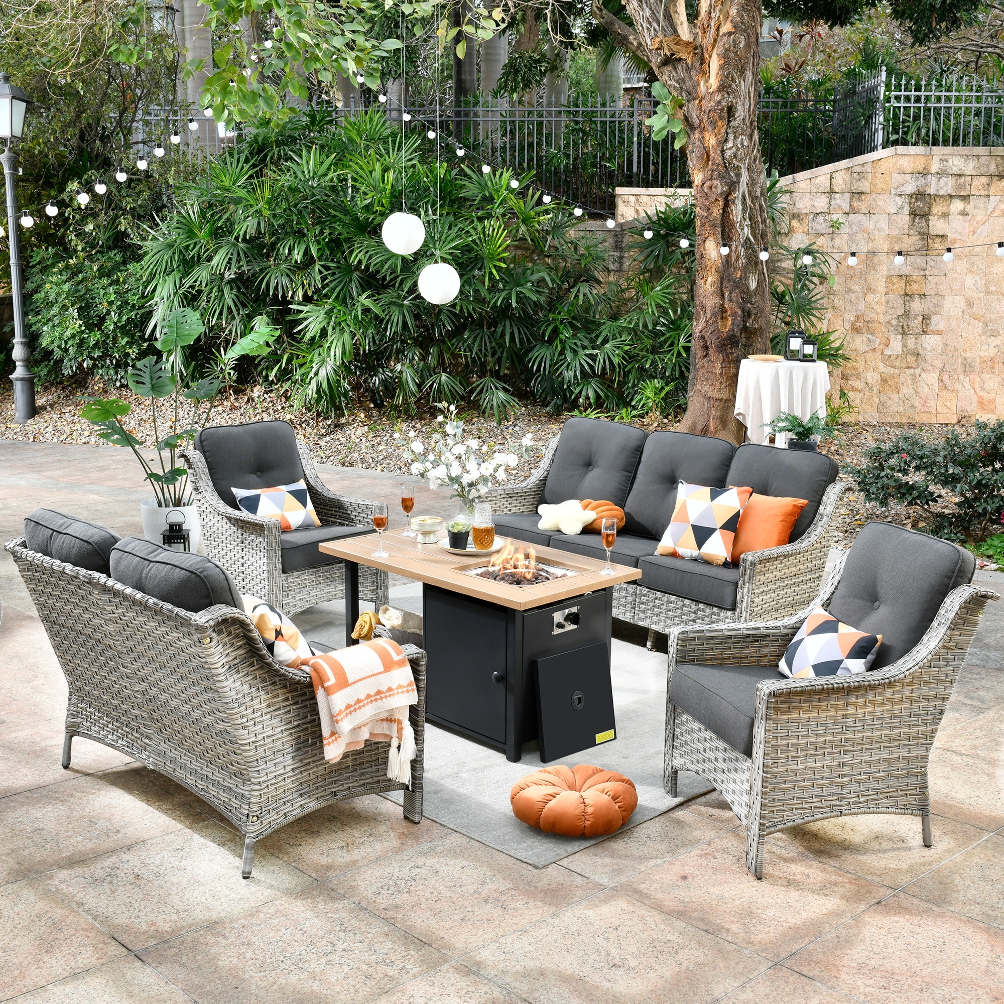 HOOOWOOO 5-piece Rattan Wicker High Back Patio Conversation Furniture Set
