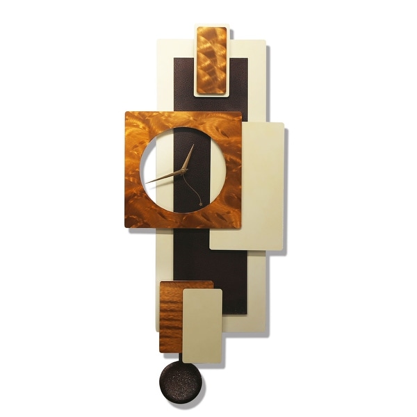 Statements2000 Brown / Copper / Cream 32-inch Abstract Metal Wall Clock - Cream Tectonic