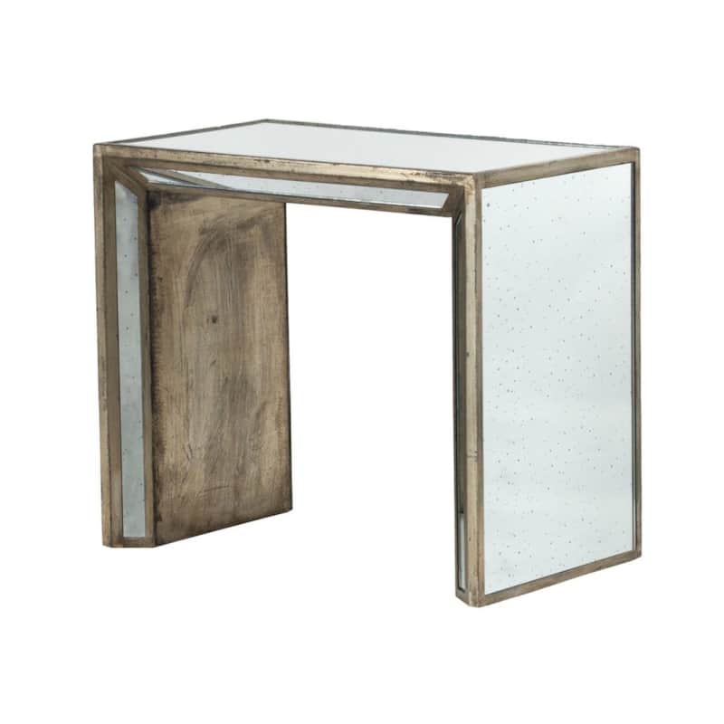 Set of 2 Clear and Brown Vintage Mirrored Nested Side Tables 27.25"