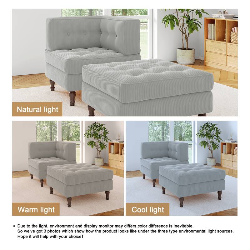 Corduroy L-shape Modular Corner Sectional Sofa with Reversible Storage Ottoman