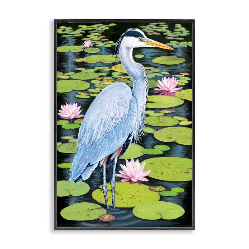 Stupell Heron Among Pond Lilies Framed Giclee Art Design By Rosiland Solomon - 12 x 18 - Black