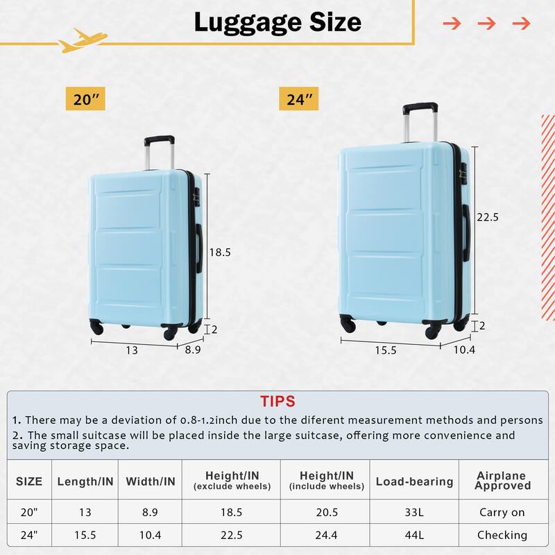 2-Piece 20/24 Inch, Modern Luggage Sets, Expandable Lightweight Luggage with TSA Lock, for Boarding Travel