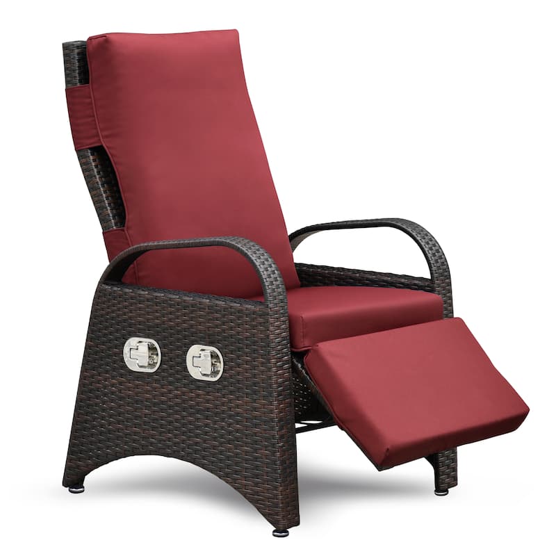 Outdoor Recliner Chair,2 Buckle Reclining Lounge Chair and Removable Soft Cushion,with Modern Armchair and Ergonomic for Home - Red
