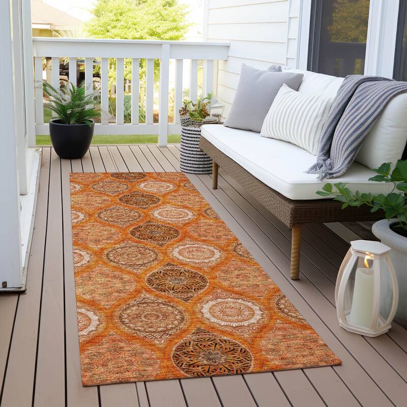 Machine Washable Indoor/ Outdoor Boho Mosaic Chantille Rug - Orange - 2'3" x 7'6"