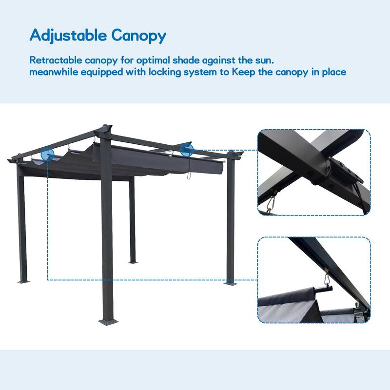 13' x10' Outdoor Steel Patio Pergola with Grey Shade Canopy