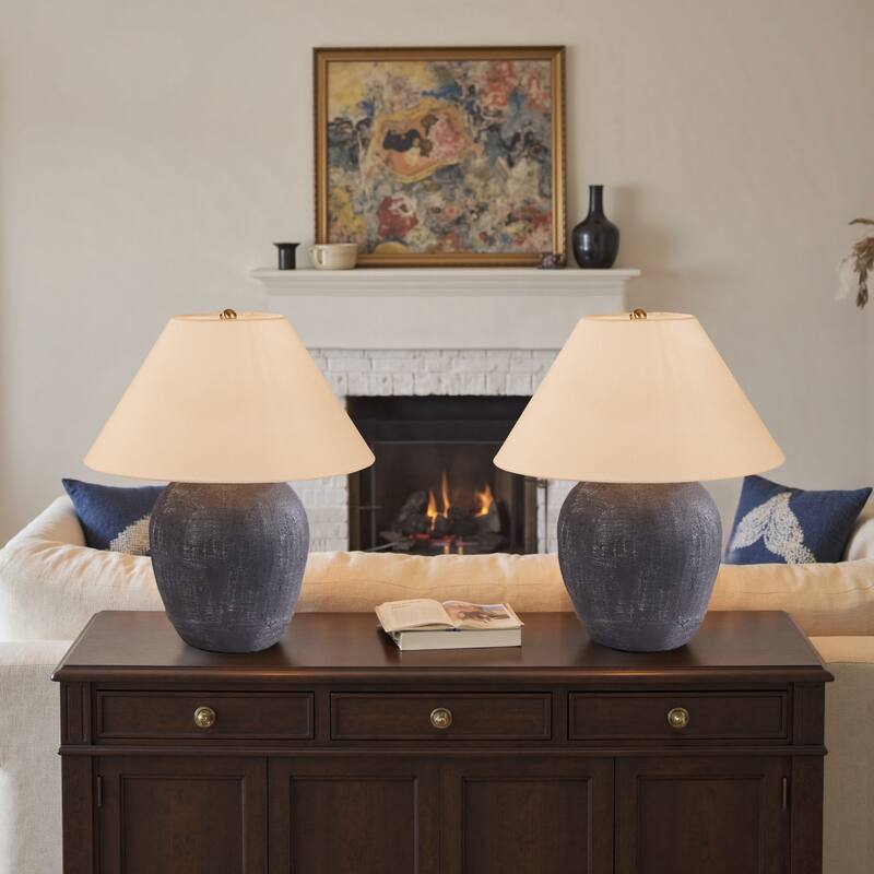 2 Pack Global Ceramic Accent Table Lamp with Linen Shade - Small size: 18"H x 15"W x 15"D - Dark Grey