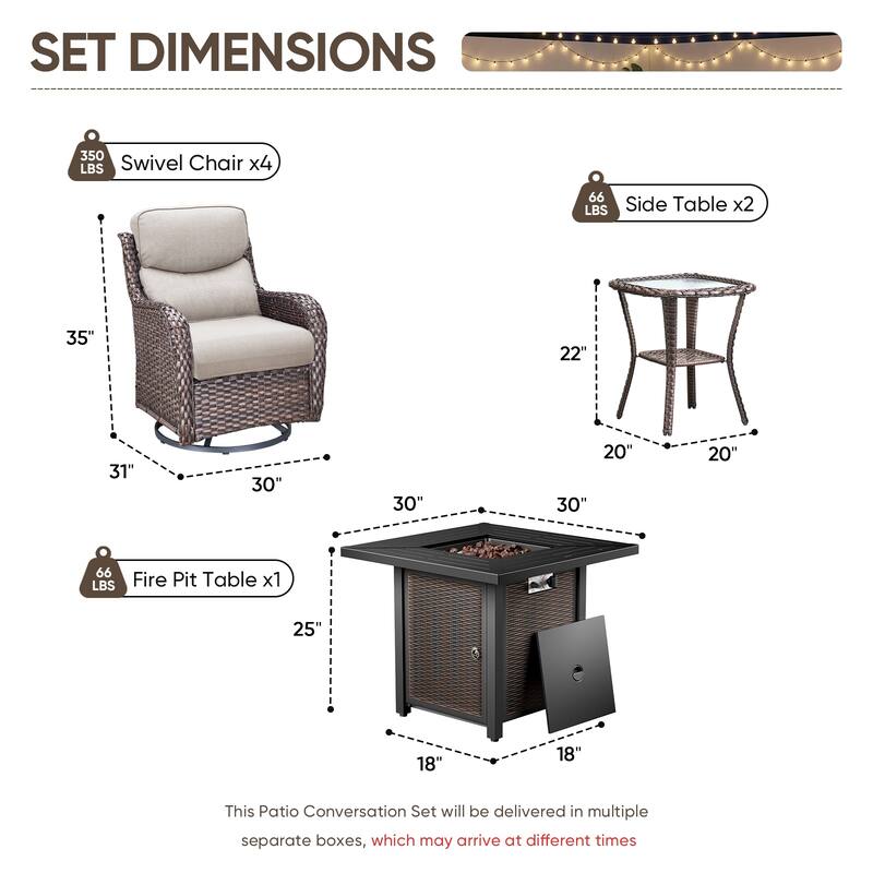 Pocassy 30 In Outdoor Fire Pits with Patio Sofa Swivel Glider Chari Furniture.