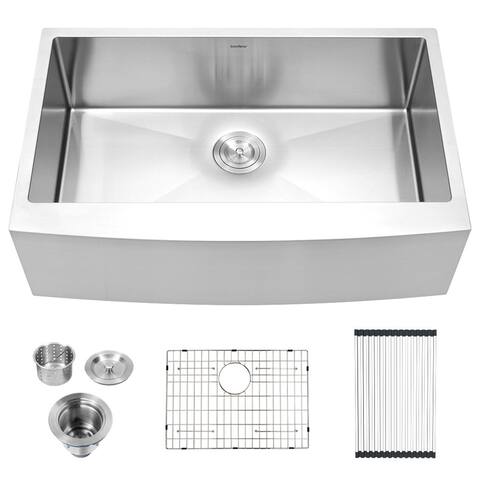 Lordear 30/33/36 Inch Brushed Farmhouse Apron Front Stainless Steel Kitchen Sink Single Bowl
