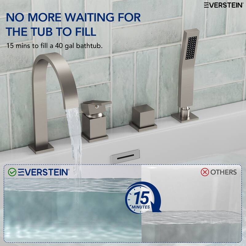 Modern Deck Mounted Bathtub Faucet Set with Diverter And Handheld Sprayer