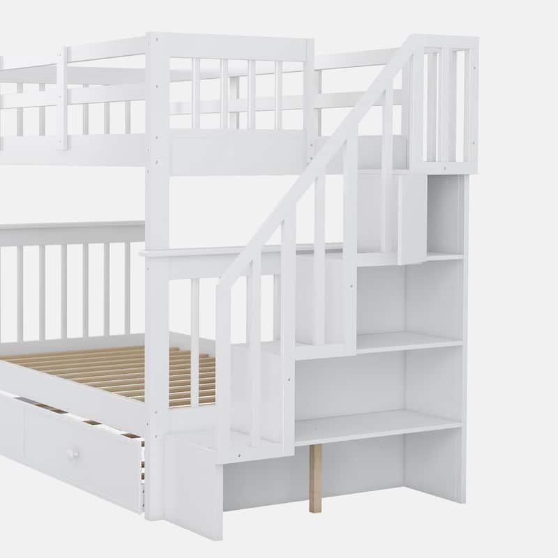 Stairway Twin-Over-Twin Bunk Bed with Twin size Trundle for Bedroom