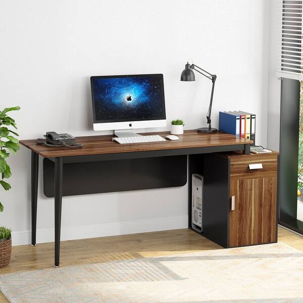 Modern Office Desk With Storage Cabinet Computer Workstation With Drawer And Tower Shelf Overstock 31247451
