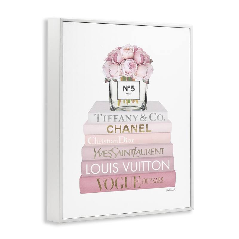 Stupell Pink Rose Bouquet Fashion Style Bookstack Framed Wall Art