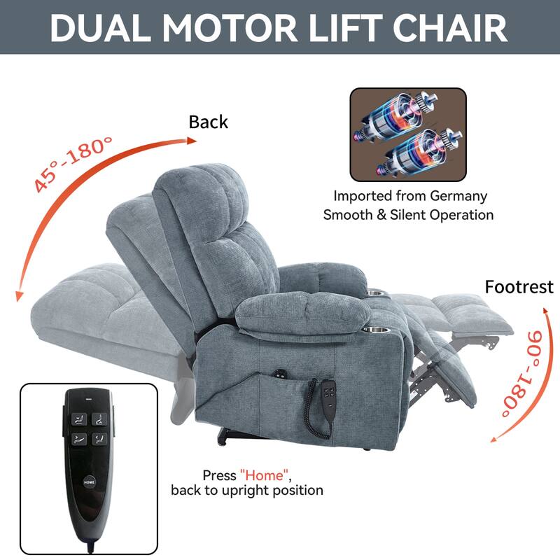 Roomfitters Dual Motor Power Lift Recliner Chair with Heat Massage Oversized Infinite Position Sofa with Cup Holders