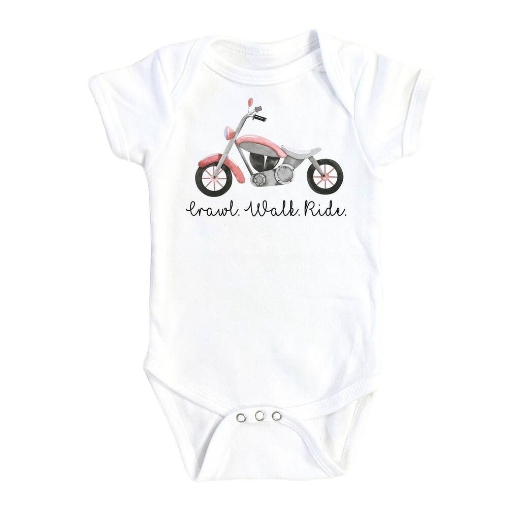 Motorcycle Crawl - Baby Boy Girl Clothes Infant Bodysuit Funny Cute Newborn