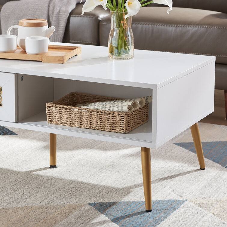 42" W Wood Rectangular Coffee Table with Storage Shelf and Drawer