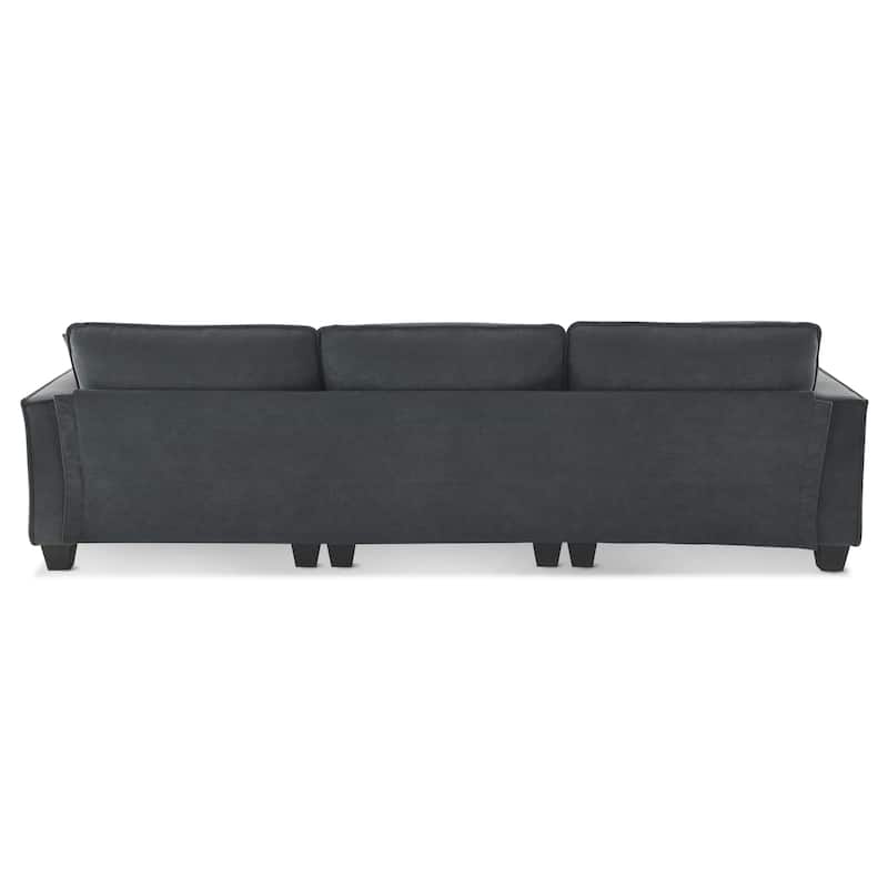 100" L-Shaped Suede Sectional Sofa with Ottoman and Pillows, 4-Seater Sleeper