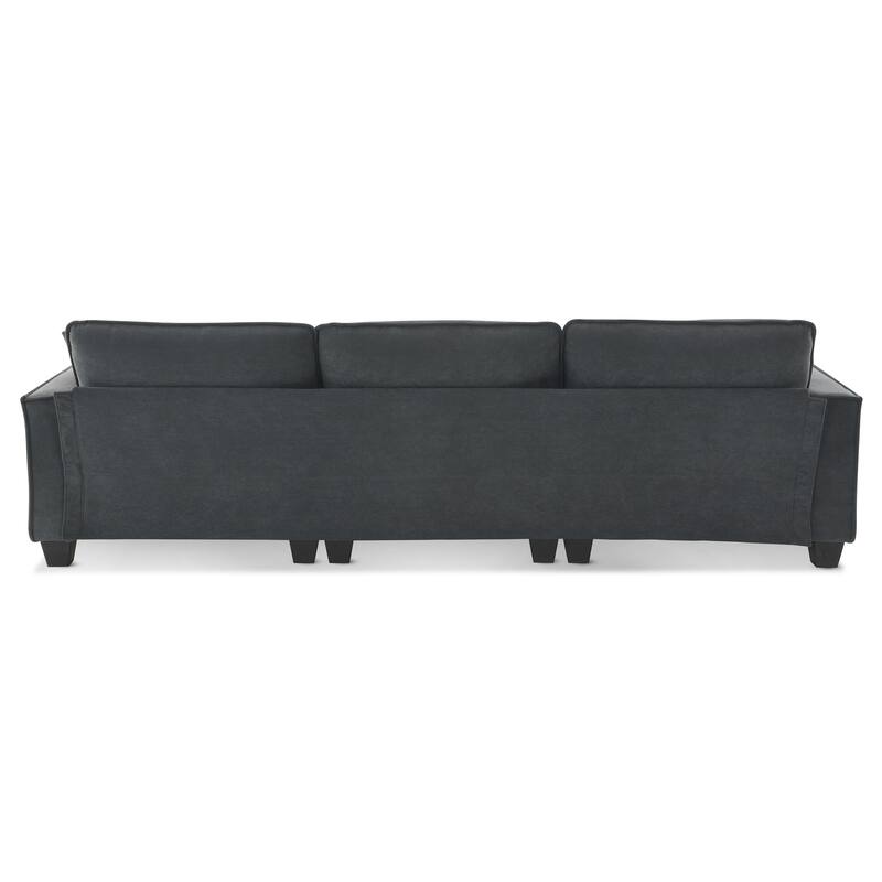Modern Tufted Sectional Sofa with Luxurious Suede Fabric & Reinforced Legs - 4 Seat Sofa with Ottoman