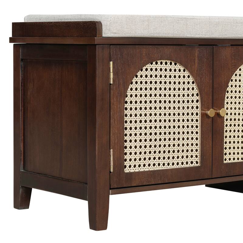 Vintage Shoe Bench with Storage and Cushion
