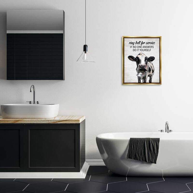 Stupell Laundry Service Cow Framed Floater Canvas Wall Art Design By Lettered and Lined