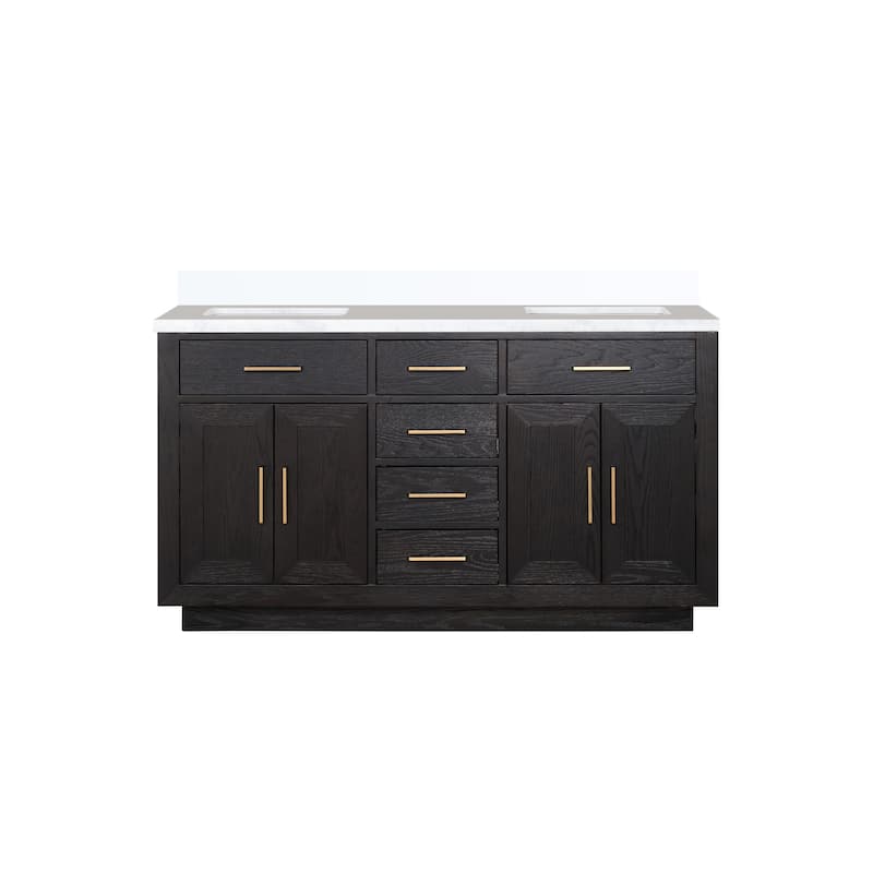 Abbey 60 in W x 22 in D Black Oak Double Bath Vanity and White Quartz Top - 60 - Black Oak