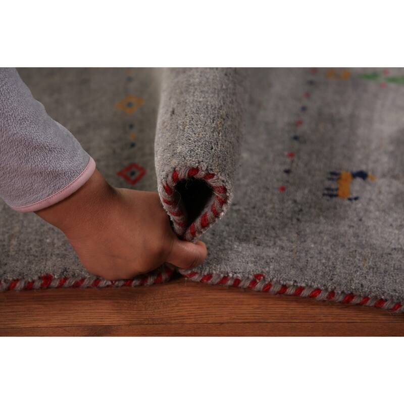 Tribal Gabbeh Area Rug Handmade Grey Wool Carpet - 5'8" x 7'8"