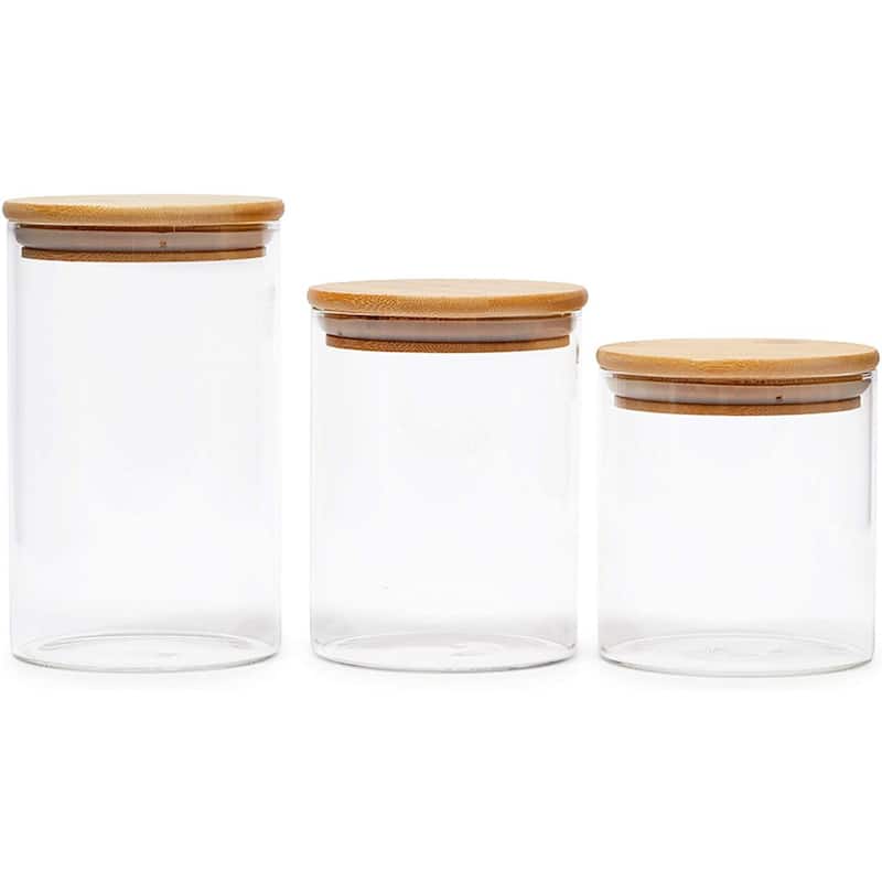 Glass Canisters with Airtight Bamboo Lids, 3 Sizes for Pantry Storage (5 Pack)