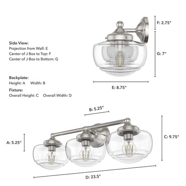 dimension image slide 0 of 6, Hunter Saddle Creek Vanity Wall Light - Transitional, Vintage Schoolhouse - Damp Rated!