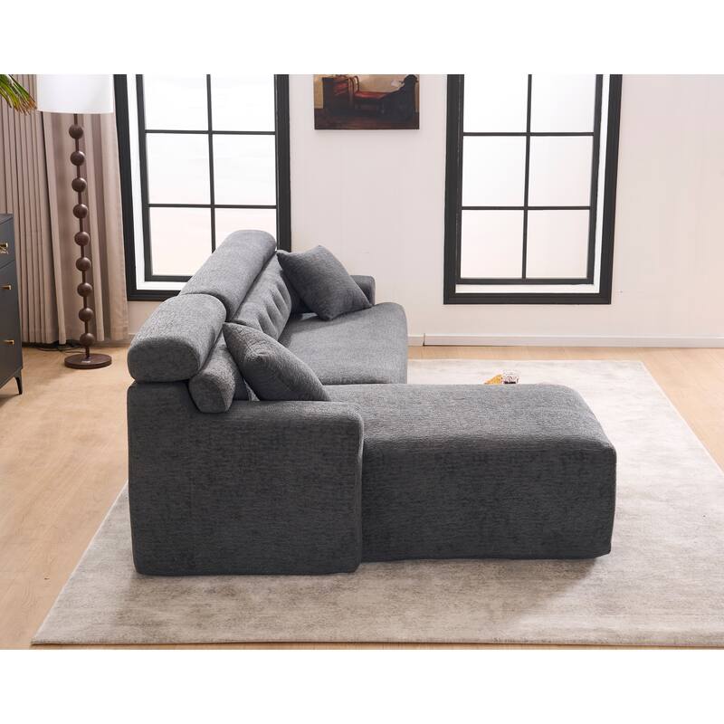 Grey Compression Sofa with 2 Pillows, 105x63x30 inches, Fabric & Foam+Spring