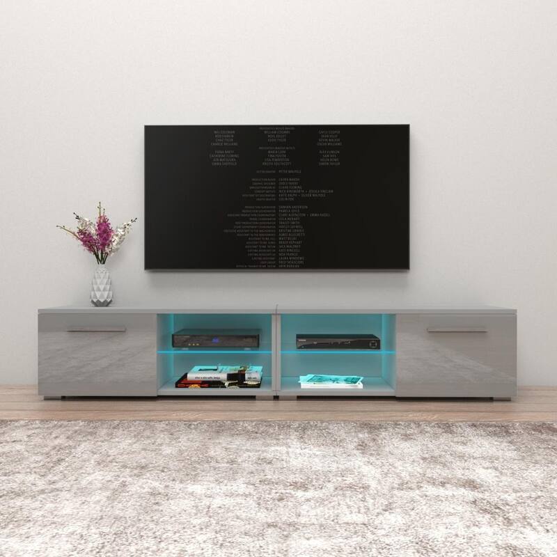 Moon Matte Gloss TV Stand with 16 Color LED Lights - 81 Inches - Light Gray