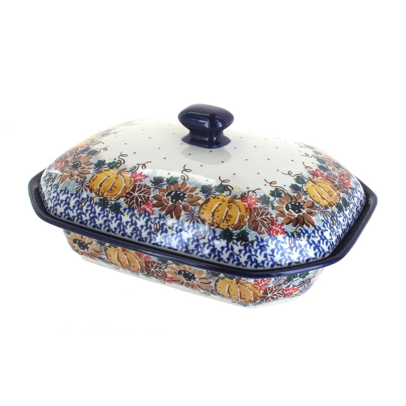 Blue Rose Polish Pottery 662 Ceramika Artystyczna Medium Covered Baker - Harvest Bounty
