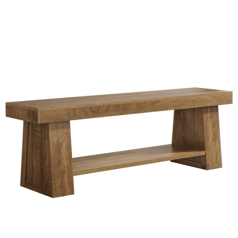 63" Wooden Entryway Bench with Storage Shelf, Extra Long Bench, Hallway Bench for Living Room, Bedroom, Kitchen