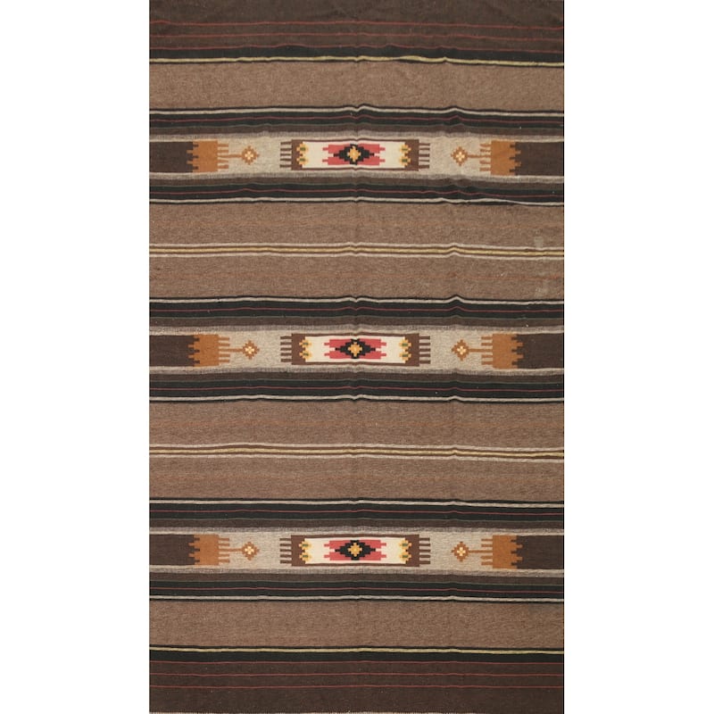 Hand Woven Oriental 100% Wool Carpet Southwestern Tribal Brown Kilim Area Rug - 10' 5'' X 6' 6''