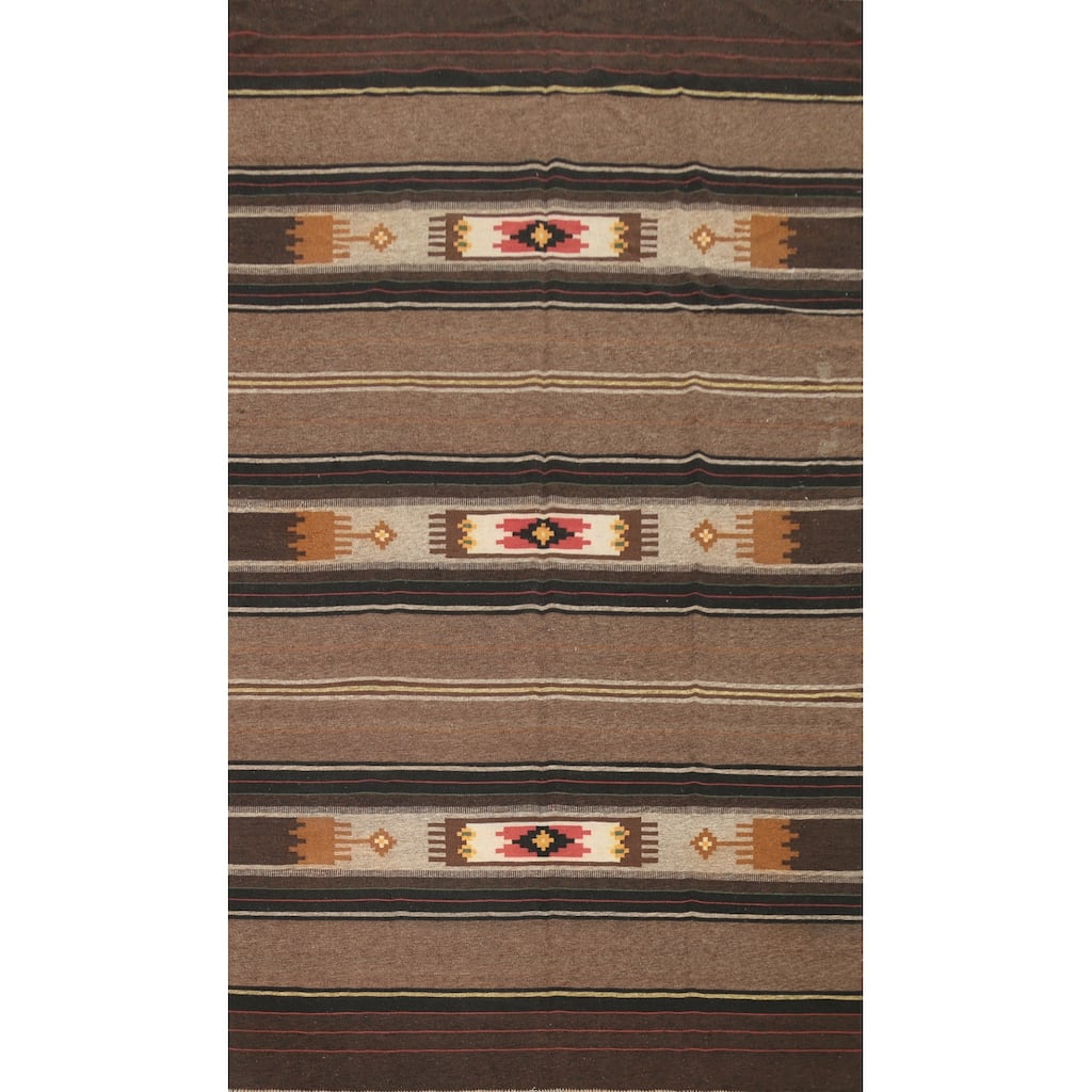 Hand Woven Oriental 100% Wool Carpet Southwestern Tribal Brown Kilim Area Rug - 10' 5'' X 6' 6''