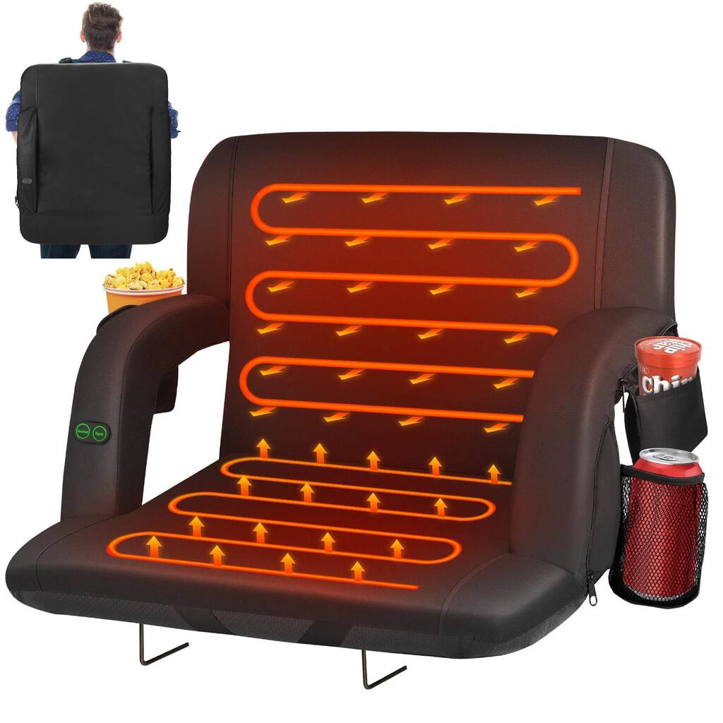 Black Dual-Sided Heated Stadium Seats for Bleachers with Back Support, 3 Levels Heating Stadium Seating for Bleachers Seat