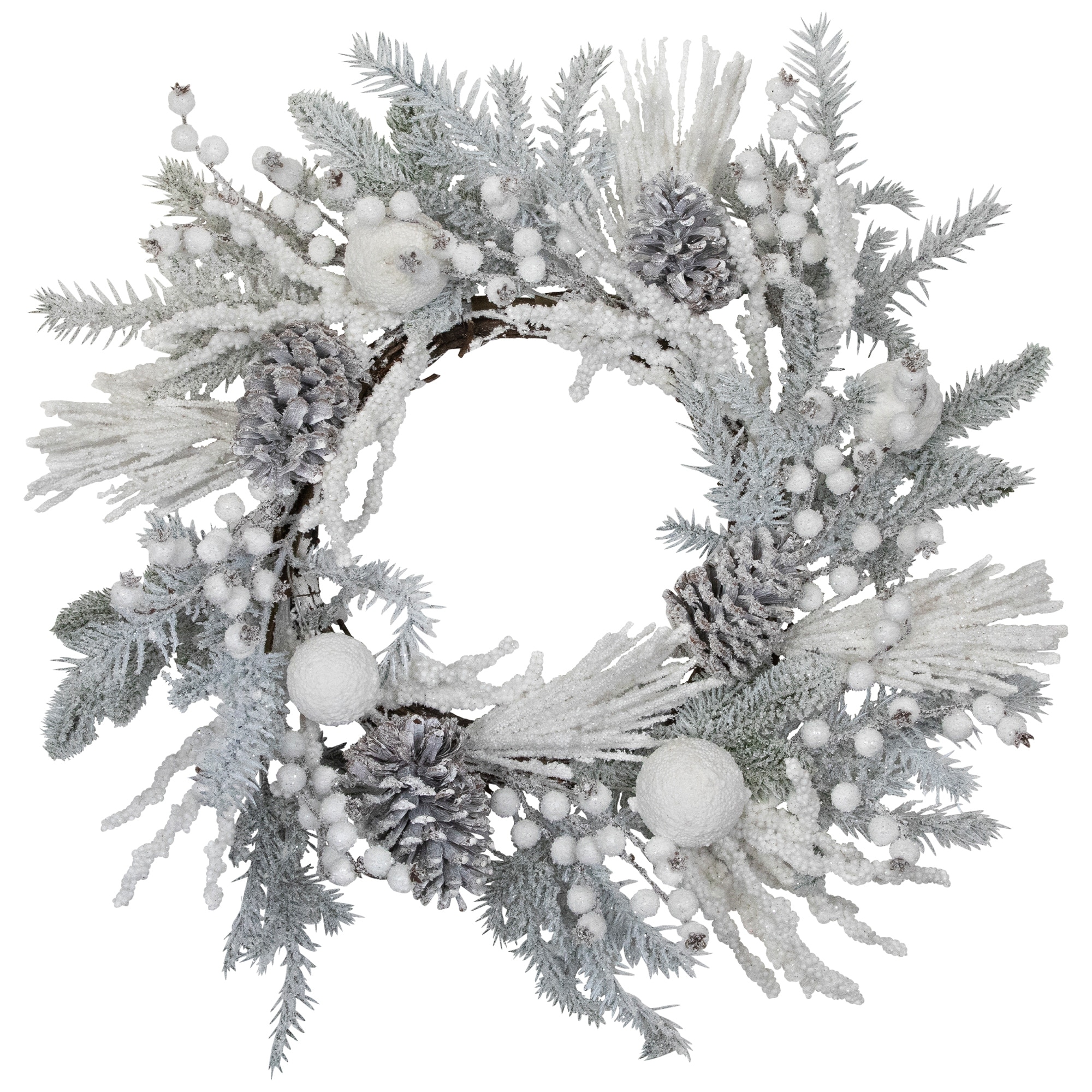 Flocked Berries Pinecones Artificial Pine Christmas Wreath 26" Unlit