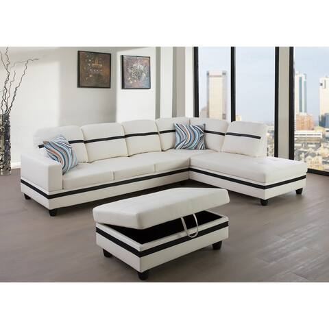 White Faux Leather Right-facing 3-piece Sectional Set