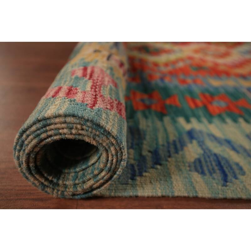 South Western Kilim Area Rug Hand-Woven Oriental Wool Carpet - 10'0" x 12'9"