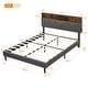 preview thumbnail 15 of 16, Queen Size Linen Platform Bed with Storage Headboard and USB Port