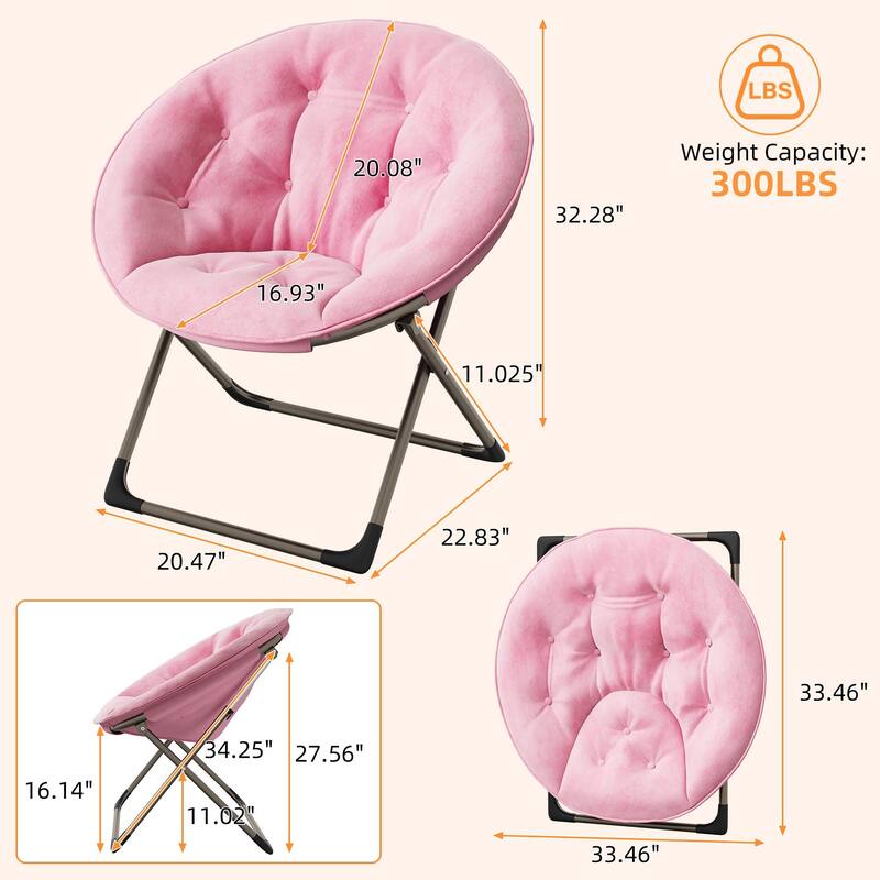 Comfy Folding Saucer Chair for Bedroom, Faux Fur Lounge Moon Chair with Sturdy Metal Frame, Oversized Plush Flower